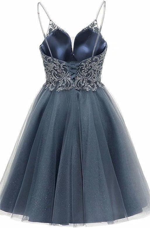 A-line Straps Appliques Tulle Short Homecoming Dress (ZD11581)