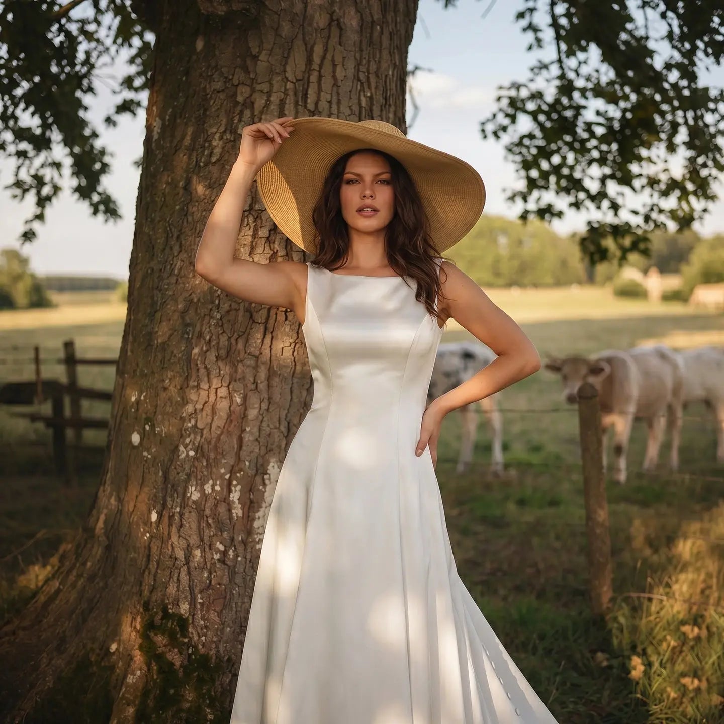 Romantic White Sleeveless Satin Wedding Dress with Low Back ZP052