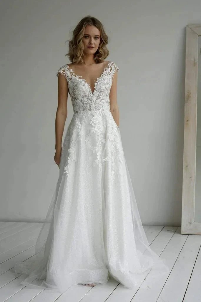 A-line Elegant Glitter fabric Sweetheart Wedding Dress With Appliques (ZD16231)