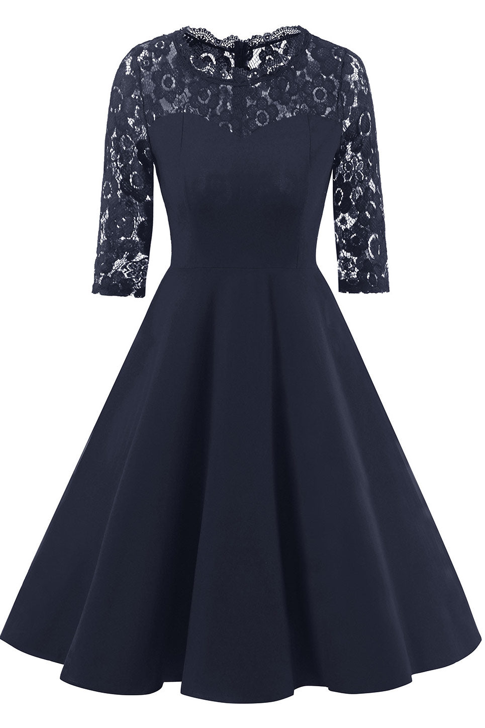Black A-line Lace Fit And Flare Prom Dress With Half Sleeves