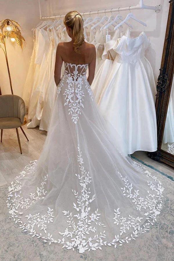 A-line Off-the-Shoulder Wedding Dresses With Lace Appliques Bridal Gown (ZD16158)