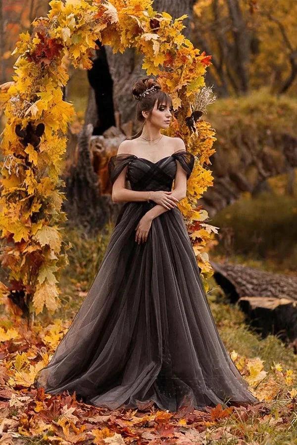A-line Off Shoulder Simple Black Forest Wedding Dresses WD690 by pgmdress