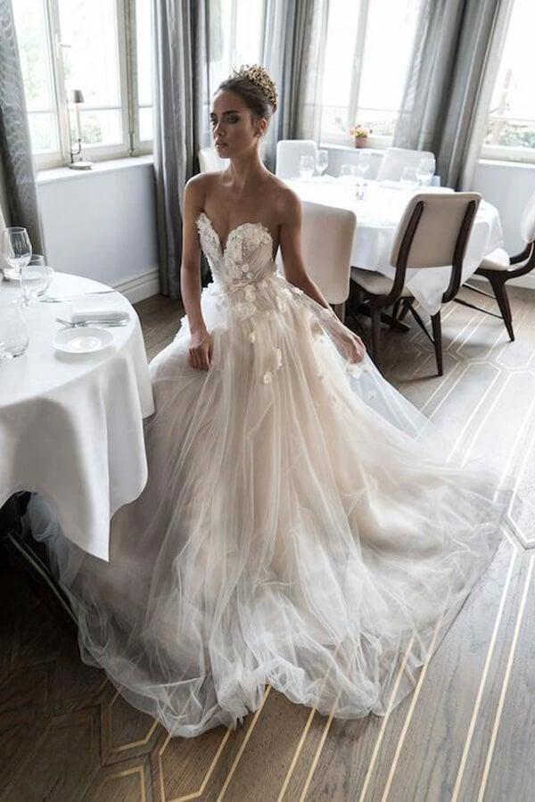 A-line Sweetheart 3D Flowers Wedding Dress Bridal Gown With Beading (ZD16219)