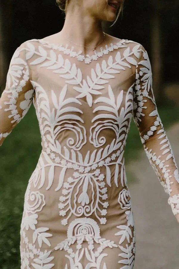 Sheath Unique Lace Long Sleeves Bohemian Wedding Dress (ZD16073)