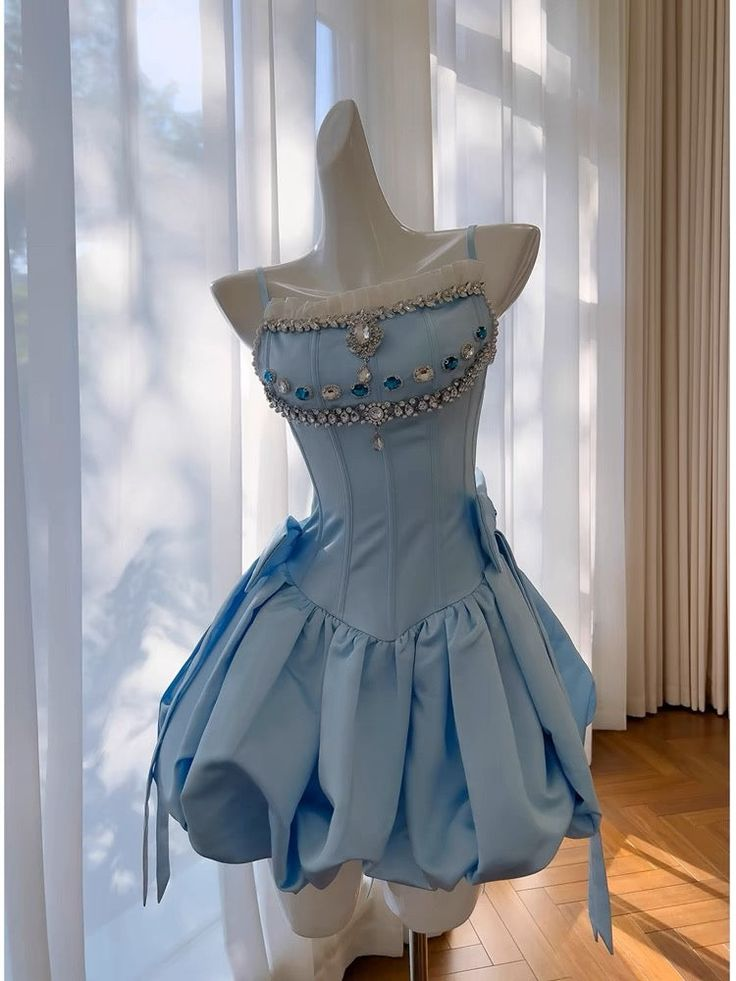 Classy Spaghetti Straps Blue Short Homecoming Dresses A-Line Cocktail Dress - FashionDia