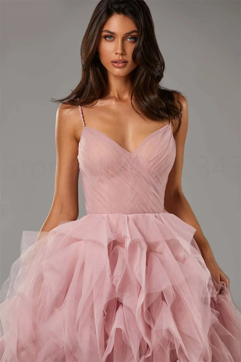 Princess Organza Prom Dress Sexy Spaghetti Straps Evening Dress Elegant Ball  فستان سهرة Arabic Women Formal Prom Dress