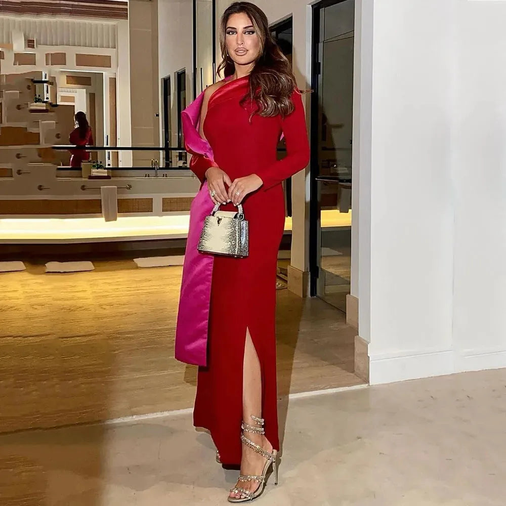 Burgundy Evening Dresses Crepe Long Sleeves Mermaid Prom Dresses Side Split Formal Occasion Dress Prom Gown Party Dress Burgundy