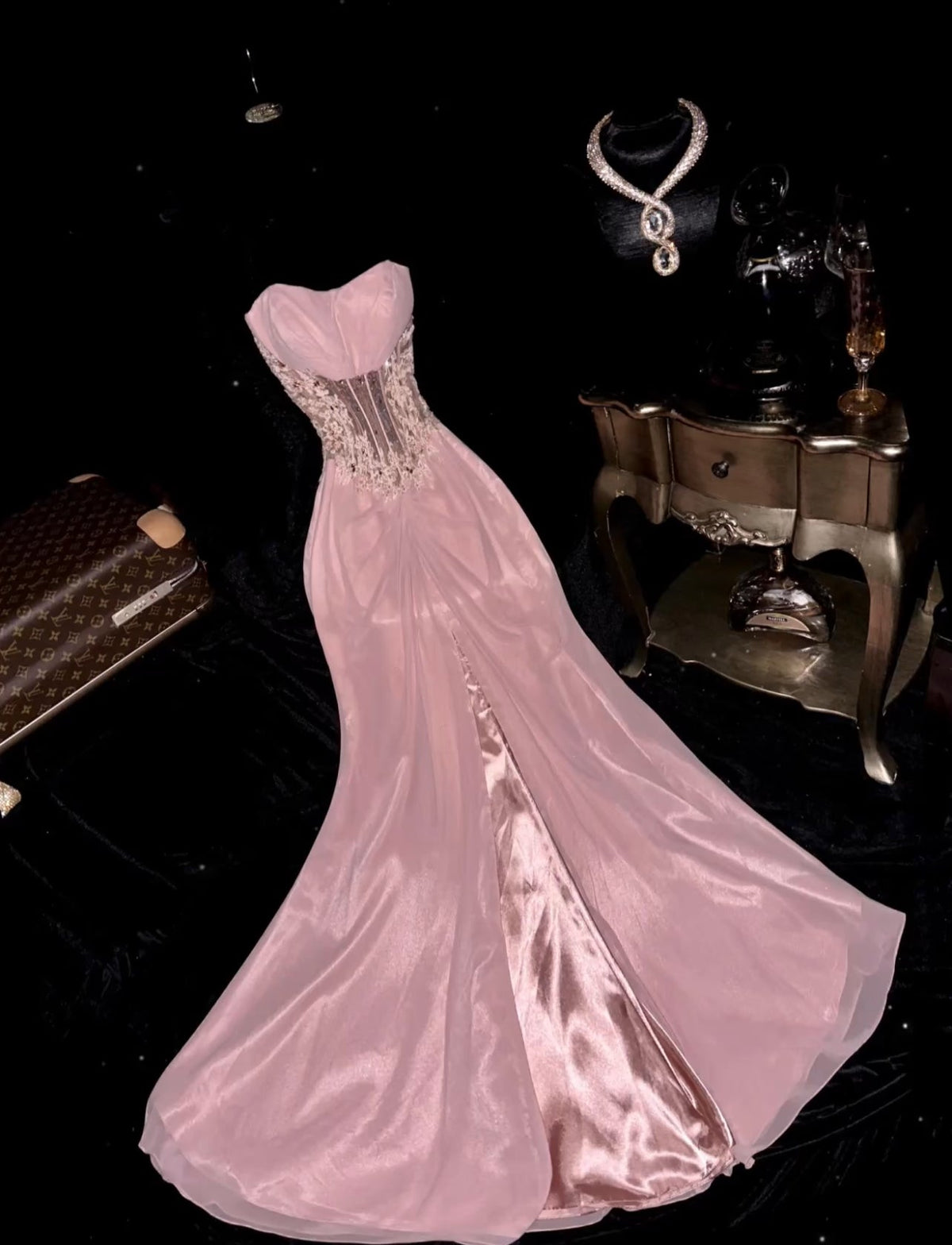 Sweetheart Pink Mermaid Prom Dress Applique Evening Dress