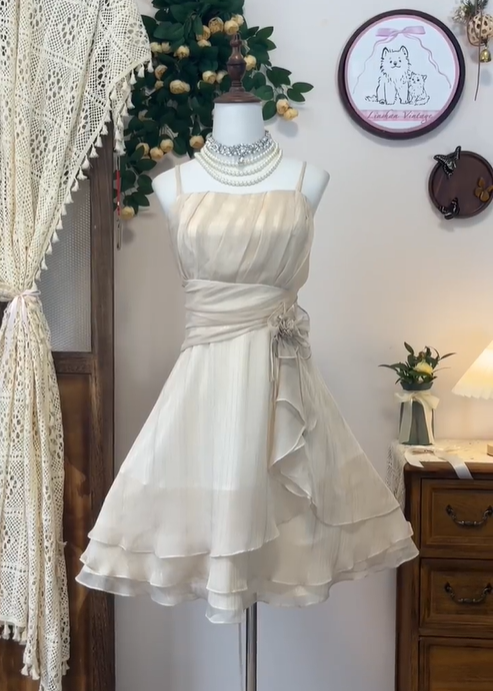 Classy Light Champagne Chiffon A Line Grade Homecoming Dress Mini Party Dress