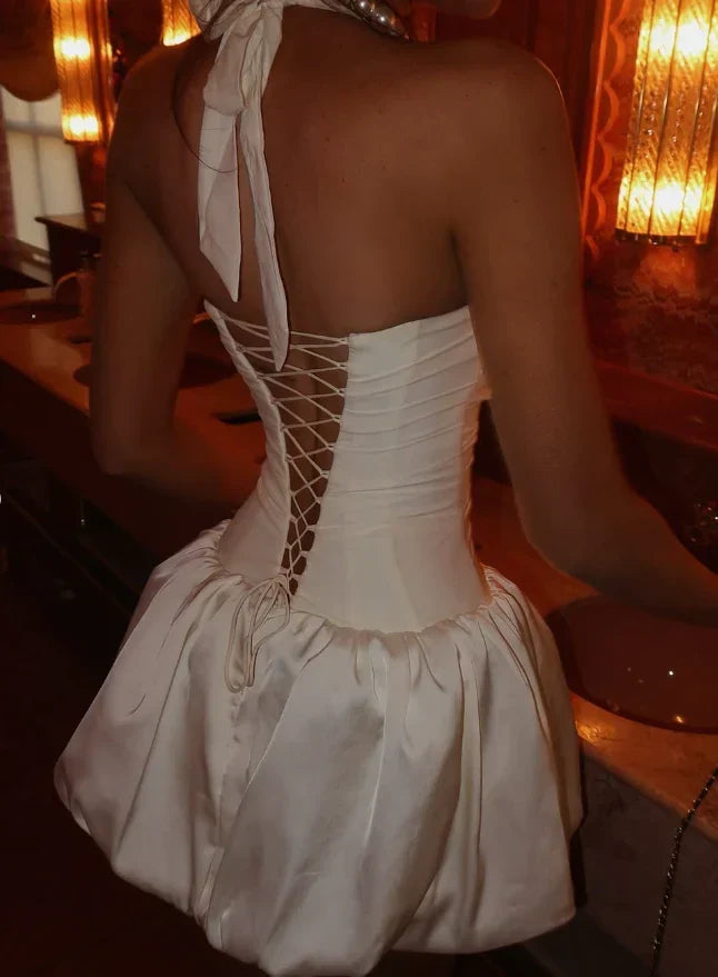 Simple White Satin A Line Homecoming Dress Short Birthday Dress