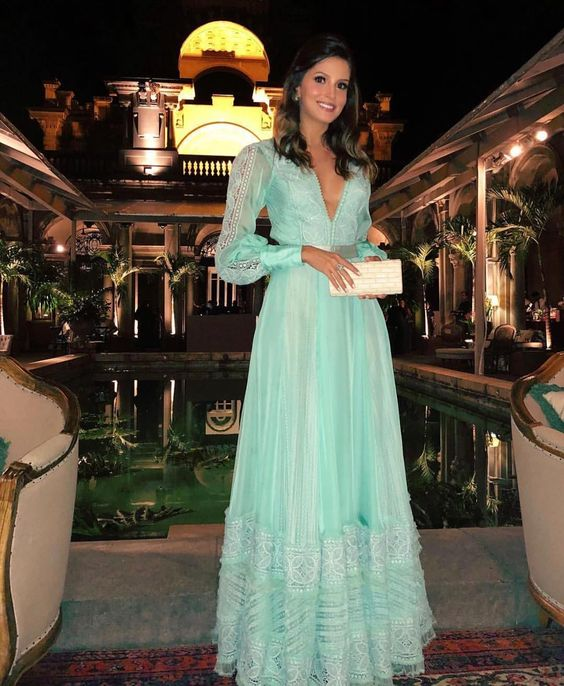 A-line V Neck Long Sleeves Evening Dress Fashion Evening Gown Y6306 - View 2 | VelvetHem