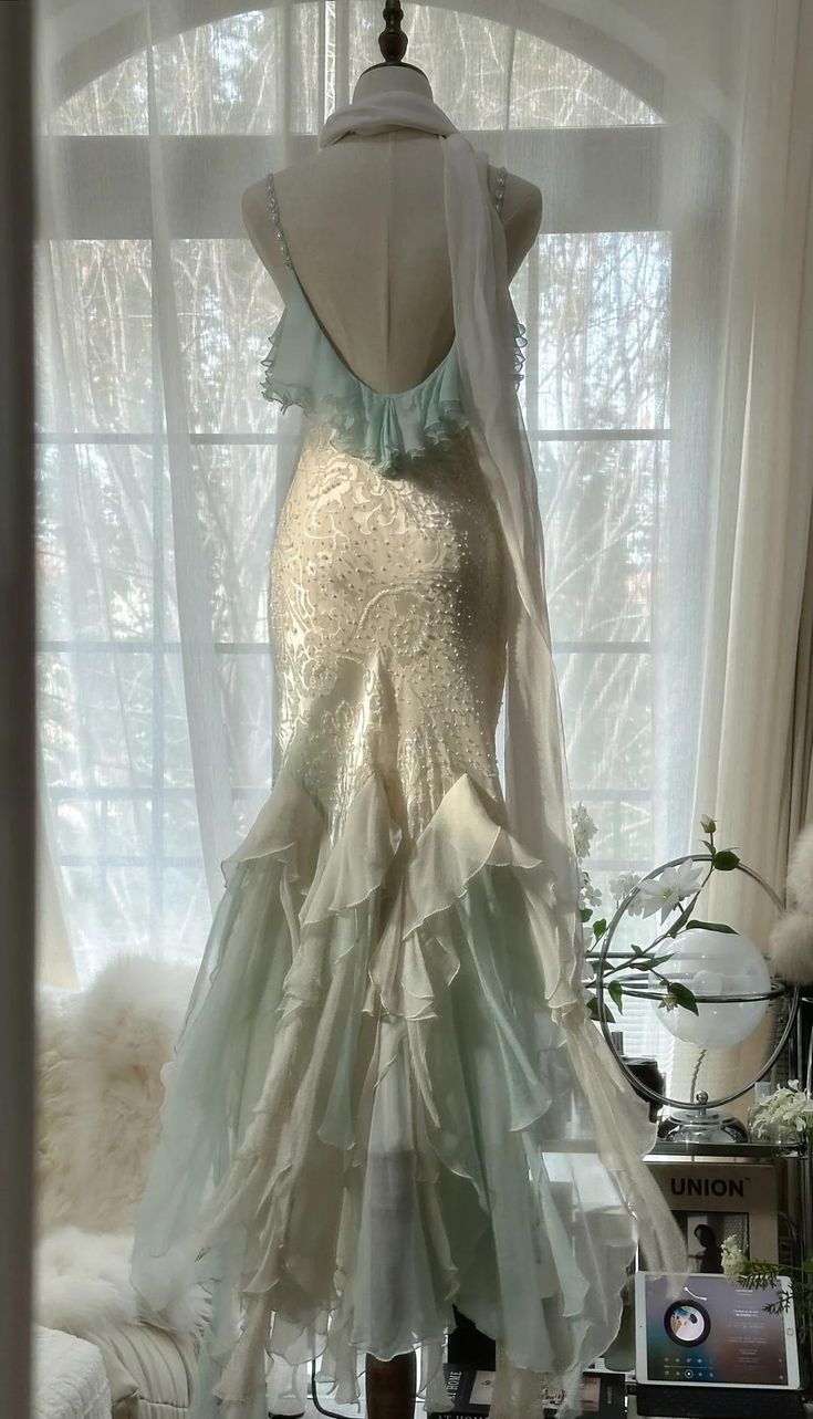 Classy Mint Green Temperament Mermaid Spaghetti Strap Chiffon Beaded Evening Dress Formal Prom Dress Y8546 - View 5 | VelvetHem
