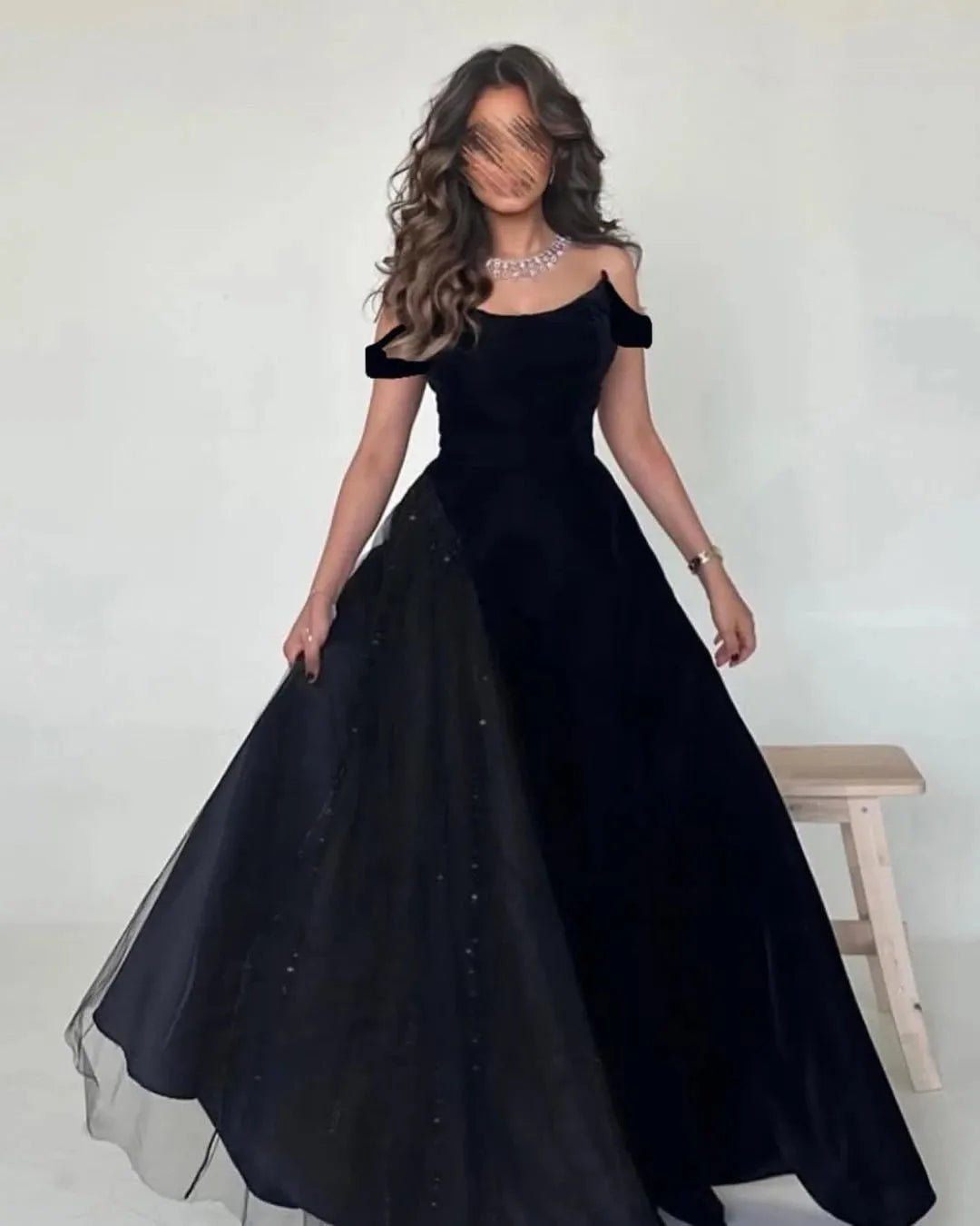 Black Elastic Satin Evening Dress With Glitter Tulle Draped Prom Gowns Prom Dress Saudi Arabic A Line Party Dress