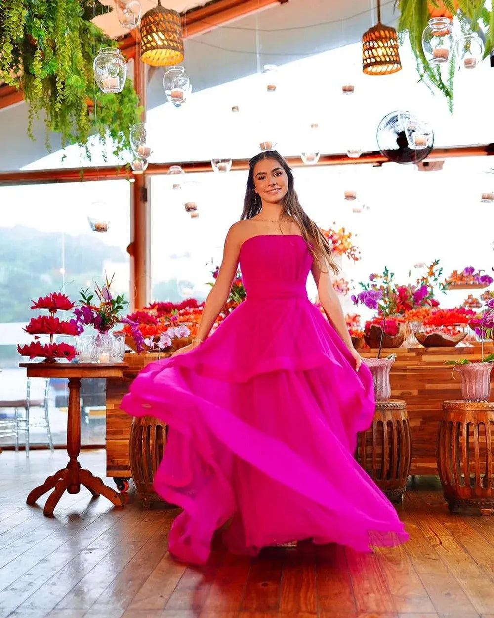 Fuchsia Prom Dresses Sleeveless Ruched Backless Birthday Evening Gowns Girl Graduation Banquet Formal Party Dress