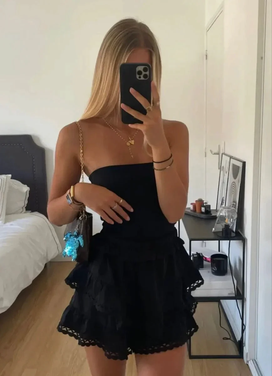 Black Strapless A-line Homecoming Dress Black Mini Dress Y2163 by simplepromdress