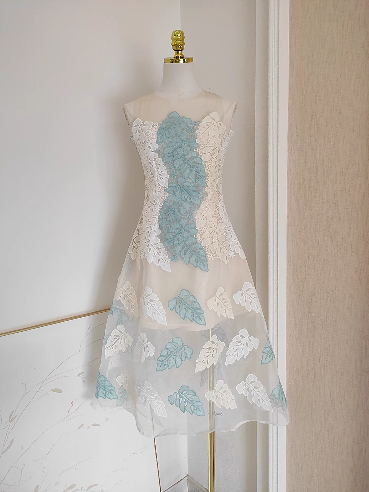 Cute A line Ivory Blue Lace Party Dress Holiday Birthday Outfits For Women