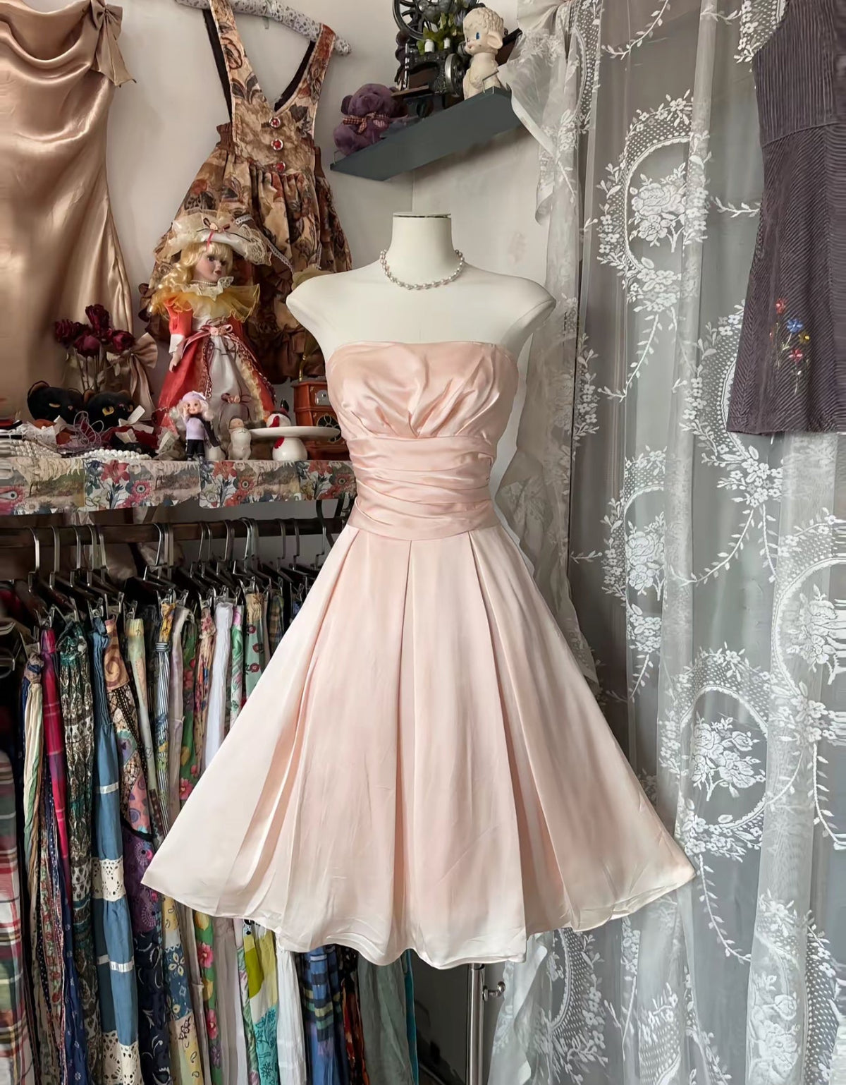 A-Line Pink Satin Homecoming Dress Formal Party Dress