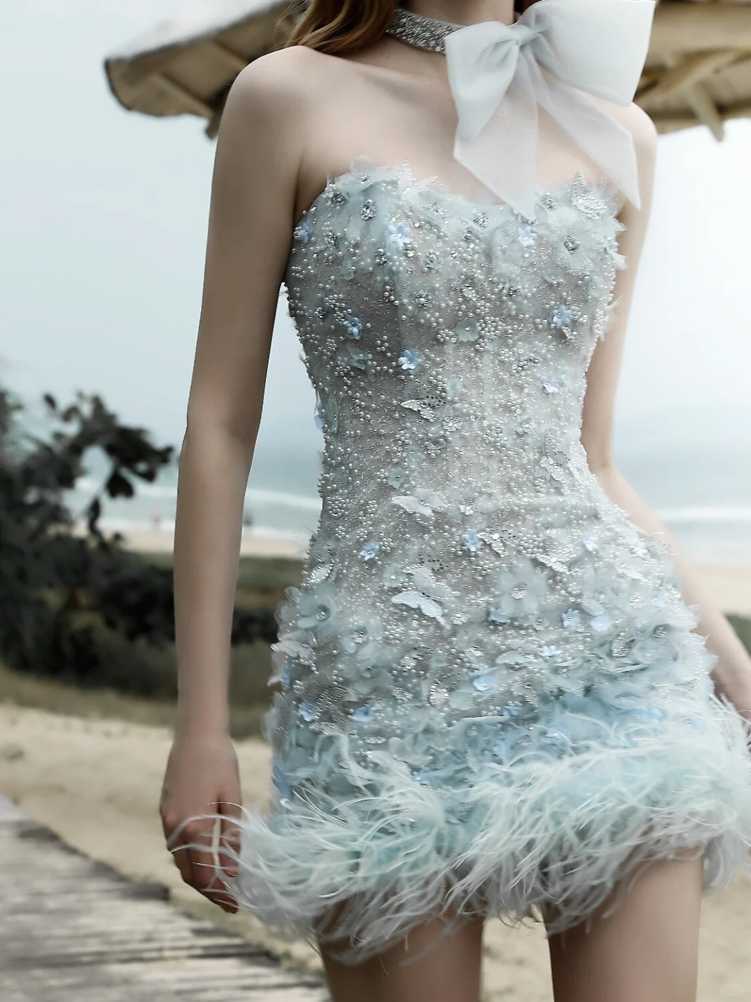 Classy Light Blue Sweetheart Sequin Beaded Sheath Short Party Dress Cocktail Dress Formal Graduation Homecoming Dress - FashionDia