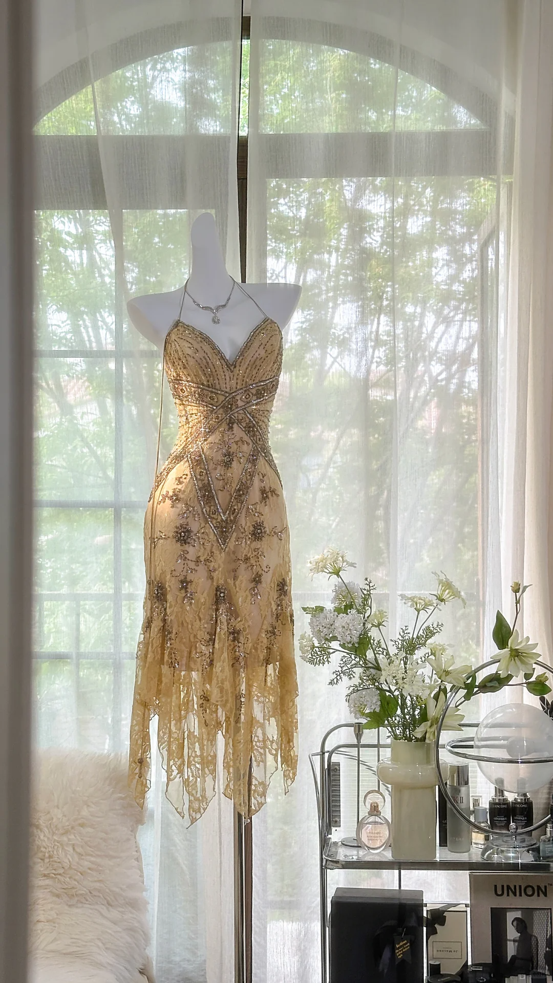 Vintage Spaghetti Straps Lace Sequin Mermaid Evening Dress Long Prom Dress