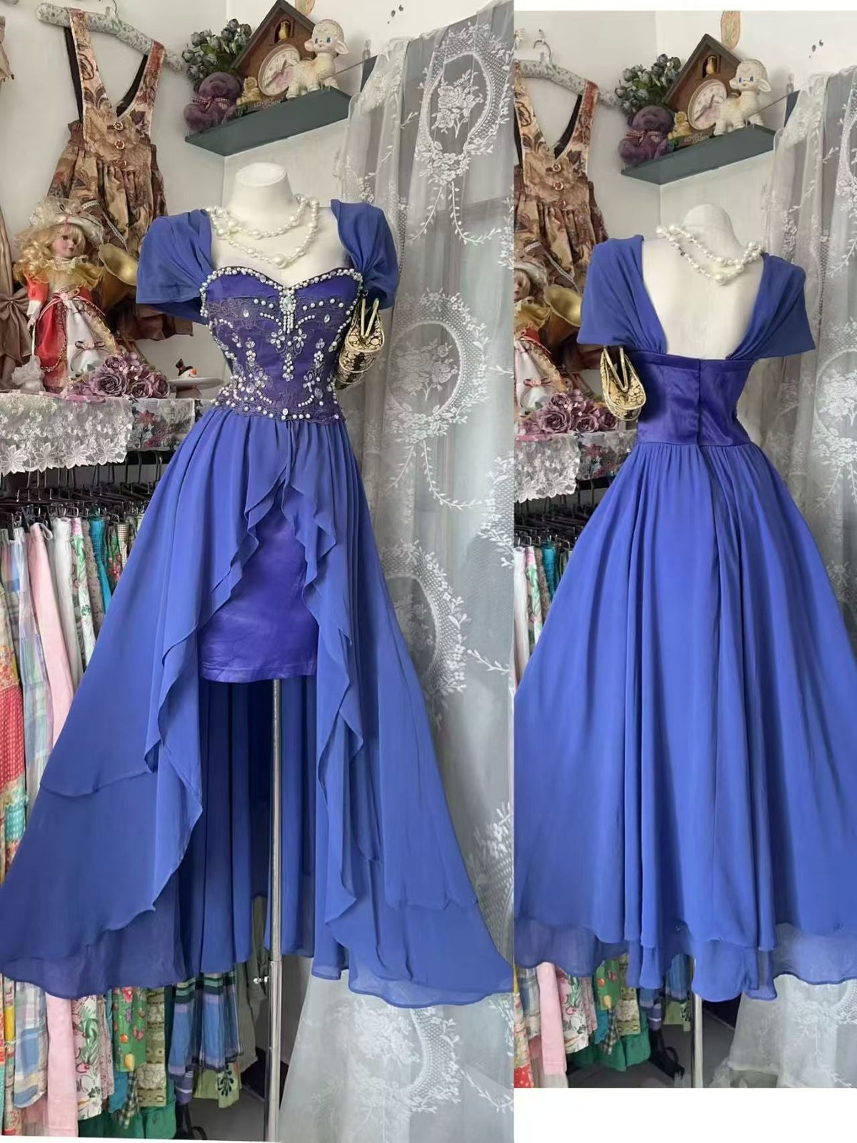 A-Line Blue Chiffon Birthday Dress Princess Homecoming Dress