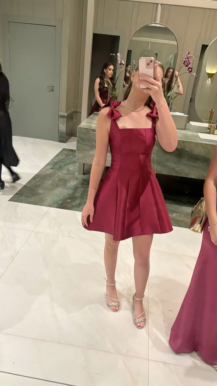 A-Line Burgundy Satin Homecoming Dress Short Birthday Dress