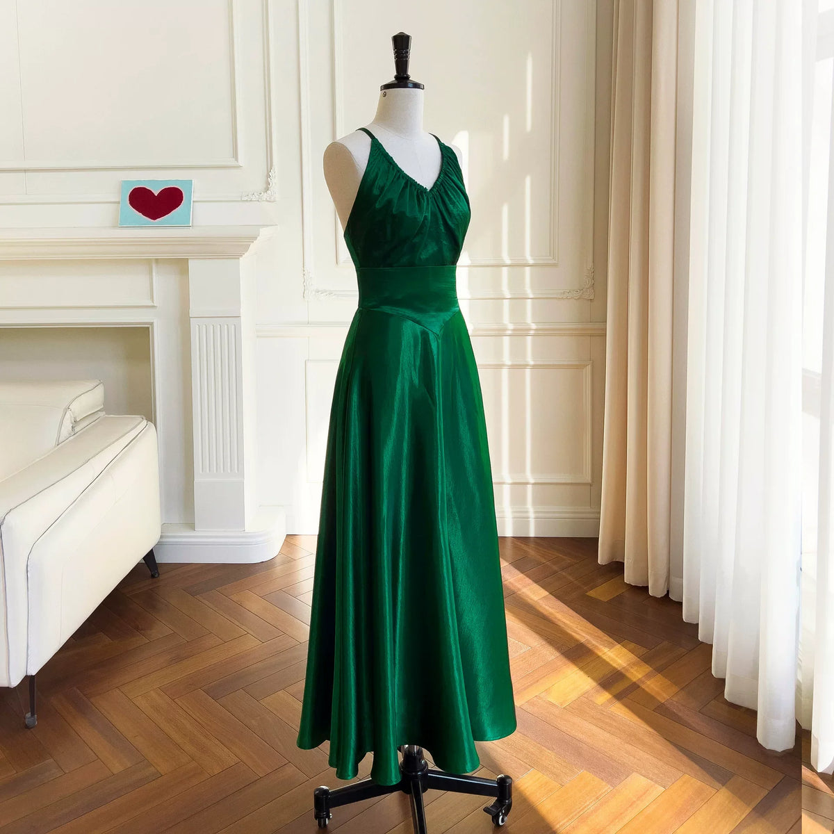 A Line Green Retro Formal Prom Dress Elegant Evening Gown   J11741
