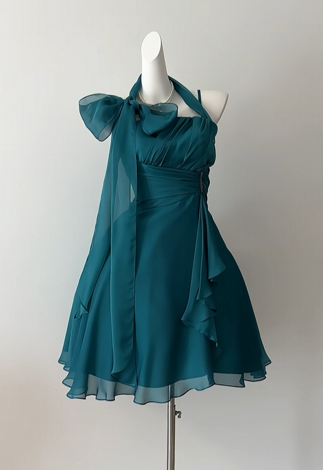 A-Line Green Short Homecoming Dress Chiffon Party Dress