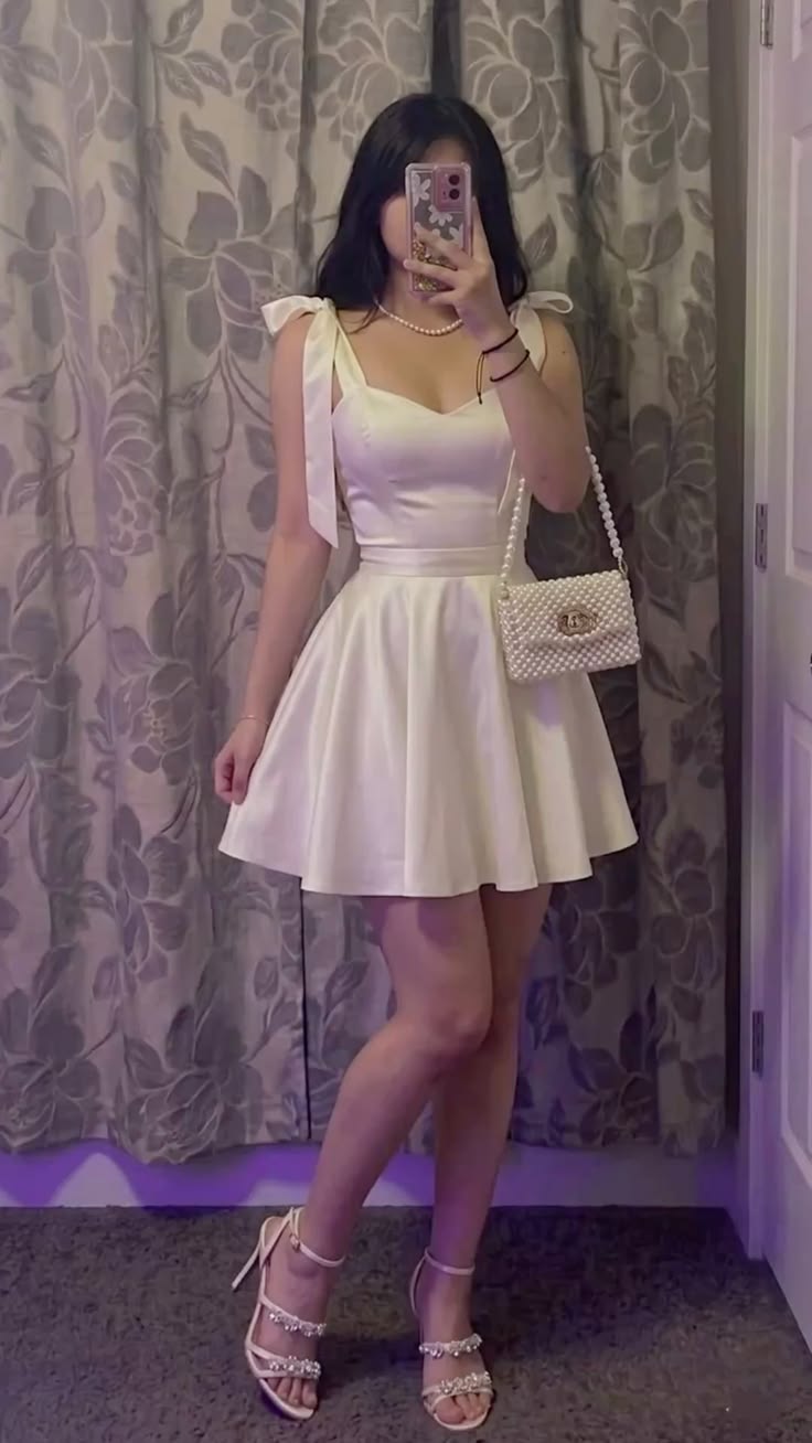 A-Line Ivory Satin Birthday Dress With Bow Straps Homecoming Dress