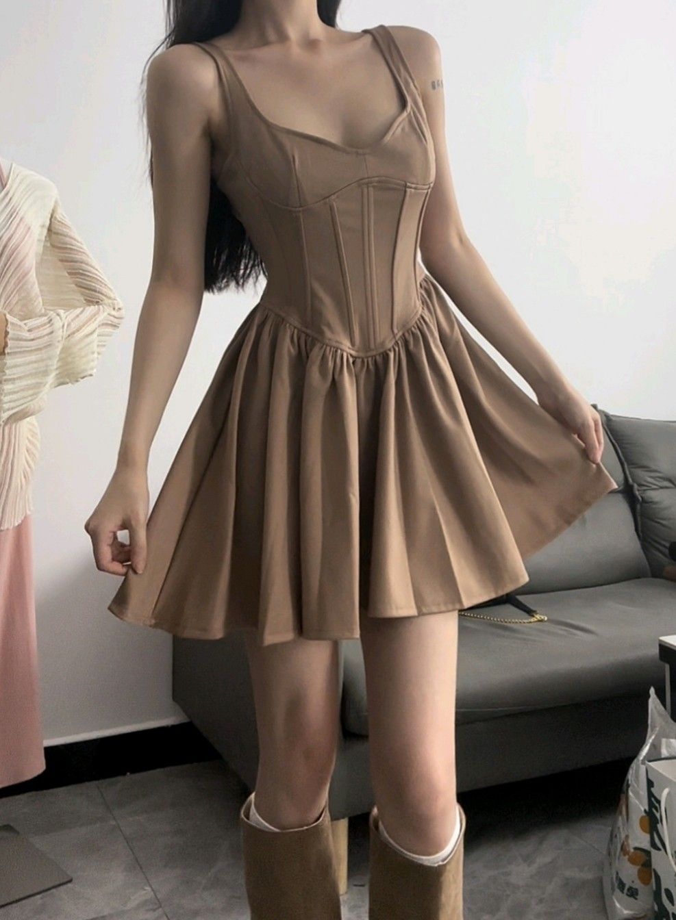 A-Line Khaki Homecoming Dress Satin Party Dress