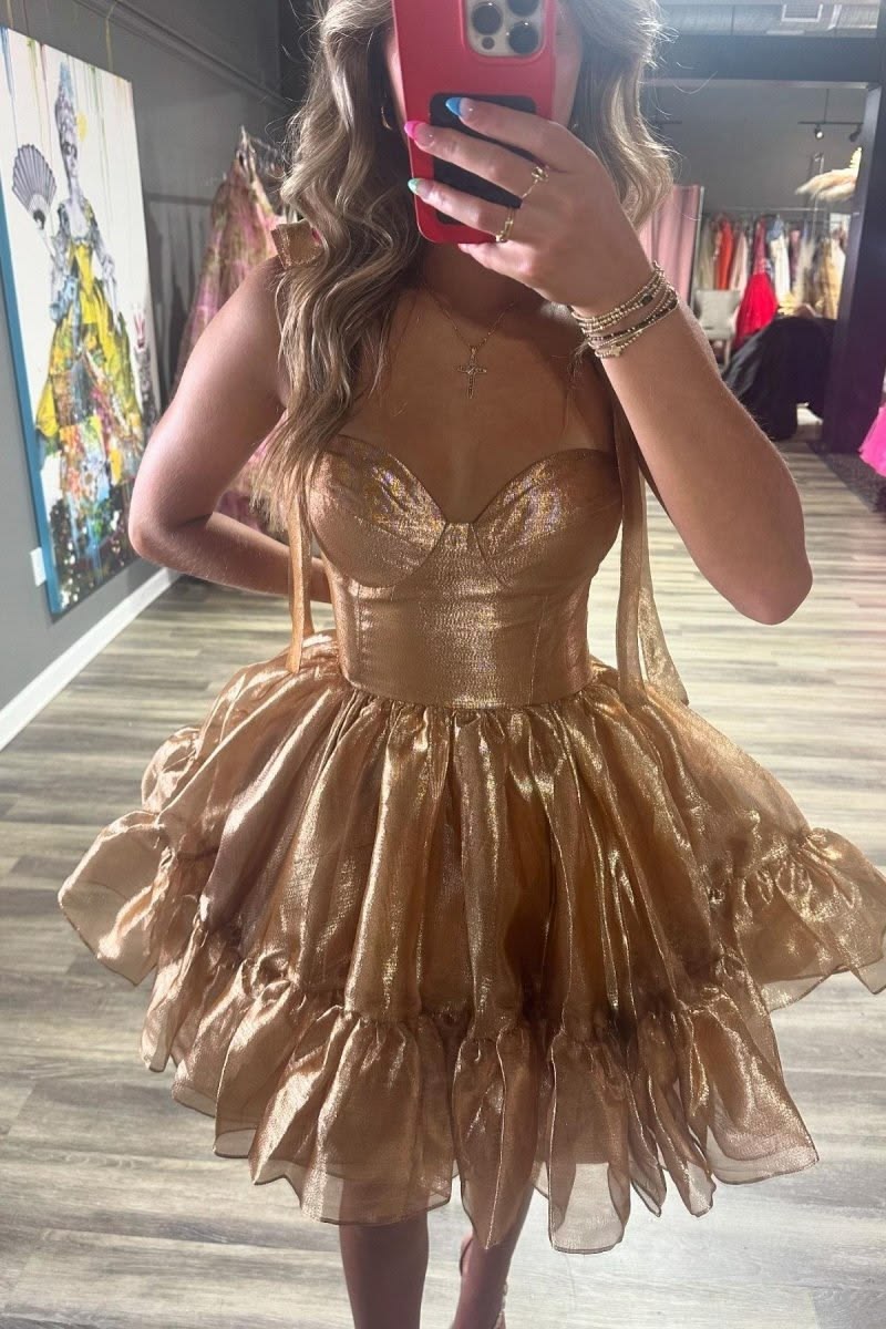 A-Line Organza Short Homecoming Dress With Bow Knot Straps