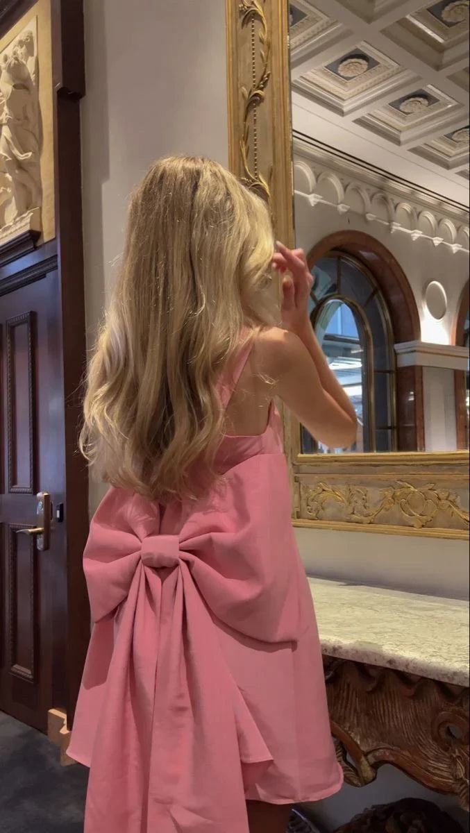 A-Line Pink Birthday Dress With Bow Knot Short Homecoming Dress