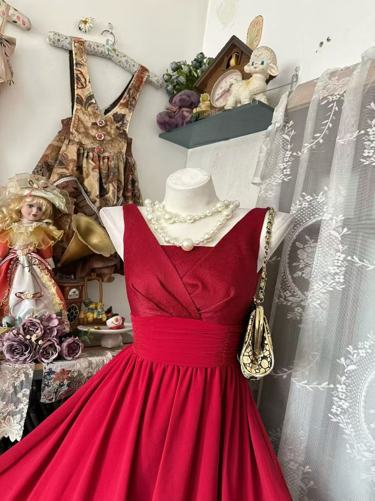 A-Line Red Chiffon Homecoming Dress Ruffled Birthday Party Dress