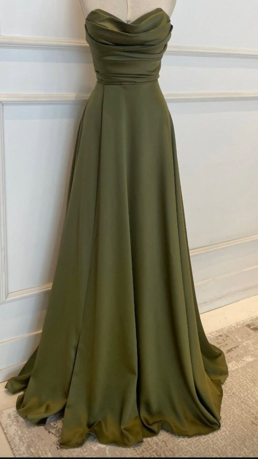 A-Line Satin Formal Prom Dress Elegant Evening Dress