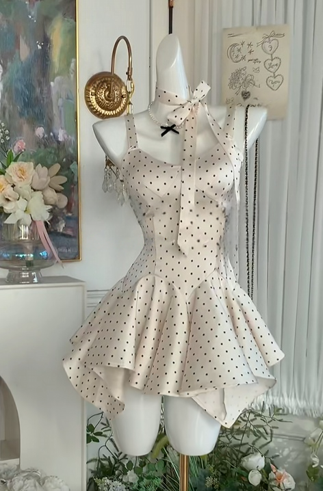 A-Line Satin Polka Dot Homecoming Dress Short Birthday Dress