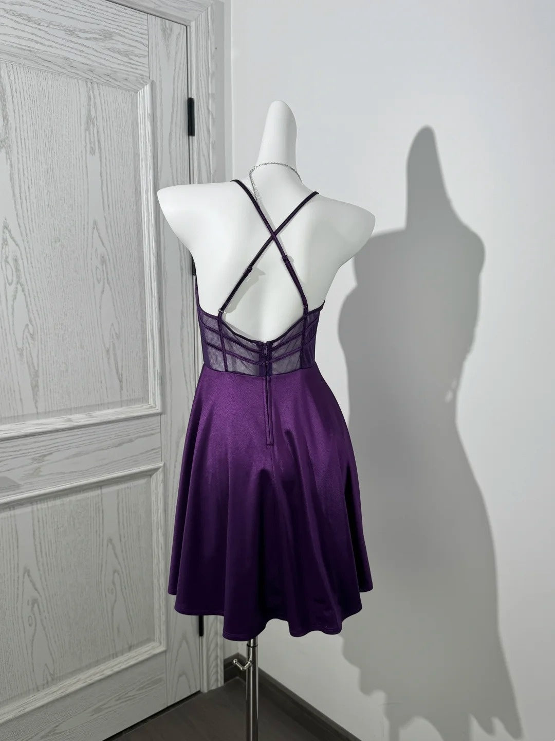 A-Line Satin Purple Short Homecoming Party Dress