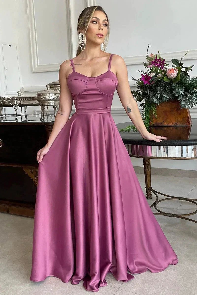 A Line Spaghetti Straps Sweetheart Ruched Long Bridesmaid Dress BD110 by pgmdress