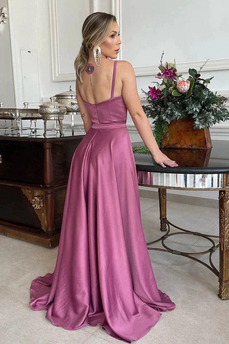 A Line Spaghetti Straps Sweetheart Ruched Long Bridesmaid Dress (ZD13283)