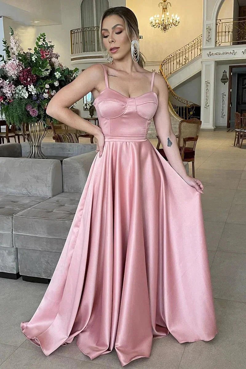 A Line Spaghetti Straps Sweetheart Ruched Long Bridesmaid Dress BD110 by pgmdress