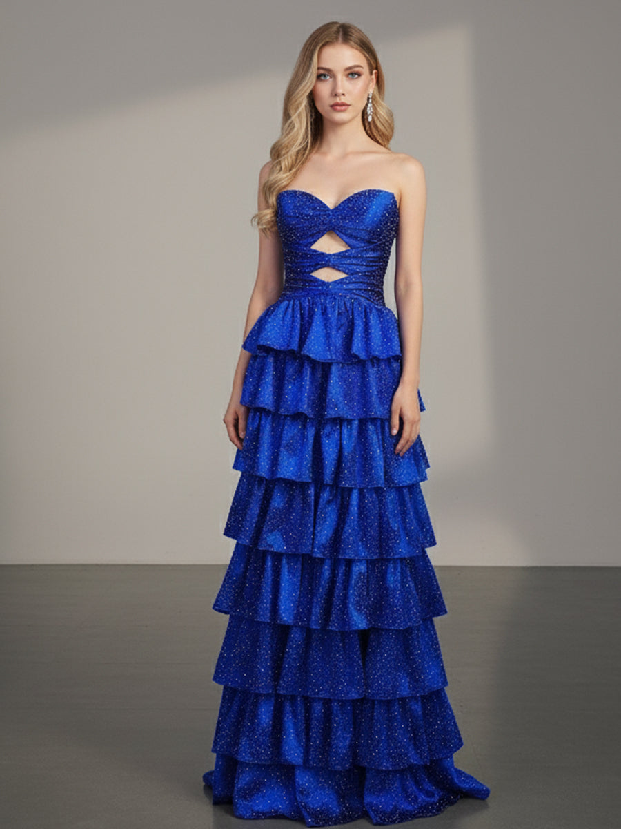 A Line Strapless Sweetheart Long Prom Dress with Keyhole