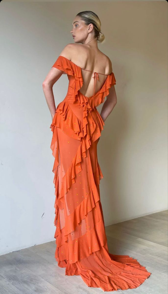Sexy Off The Shoulder Pink Chiffon Ruffle Slit Long Party Dress Evening Gown Add Lining
