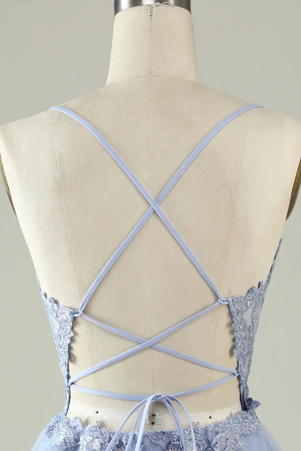 A Line Spaghetti Straps Light Purple Short Homecoming Dress with Appliques (ZD11972)