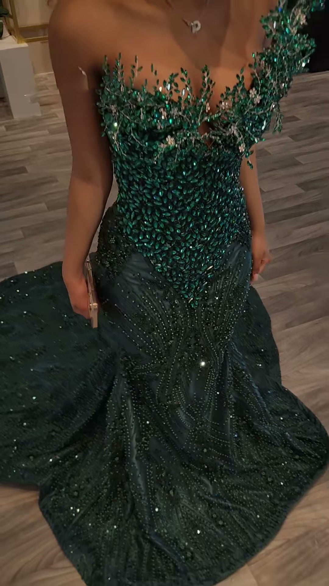 One shoulder Dark green Mermaid Sparkle Floor length Prom Dresses (ZD17396)