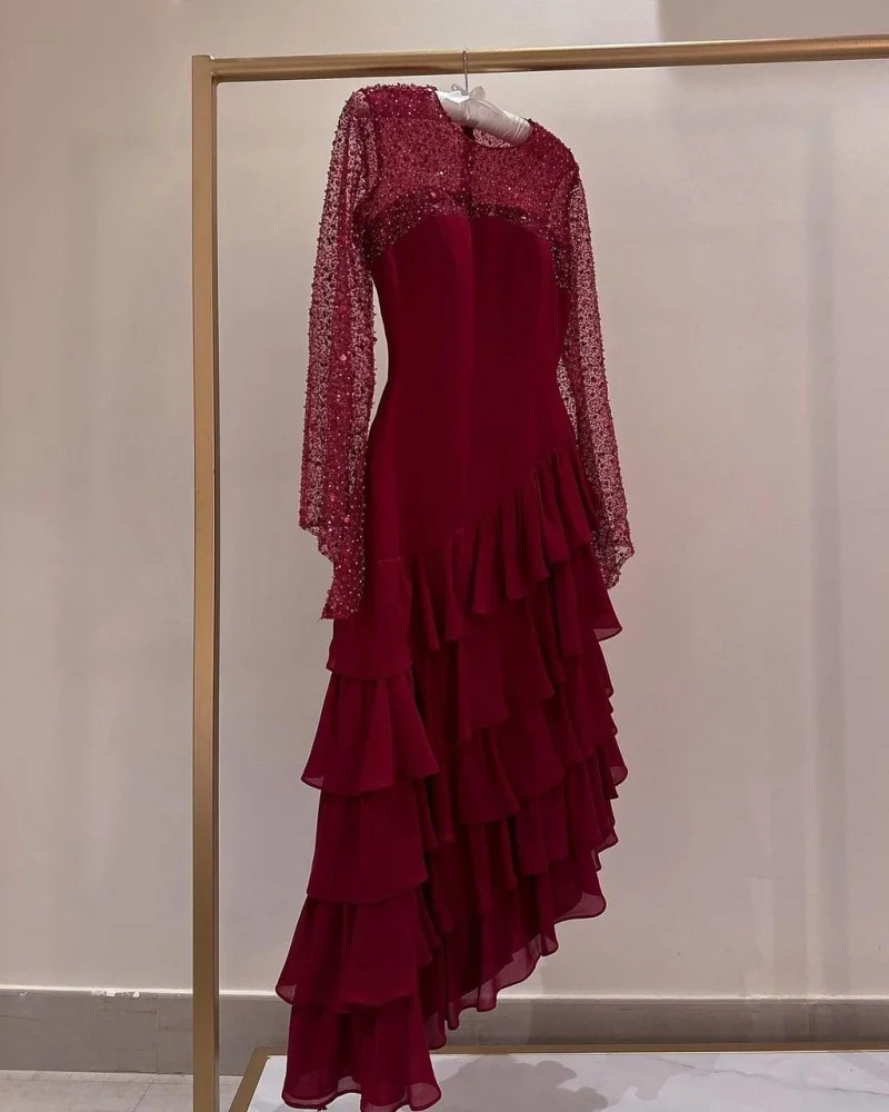 Elegant Sequins Chiffon Multi-Layered Prom Dress Formal Party Evening Dress Y7736 - View 3 | VelvetHem