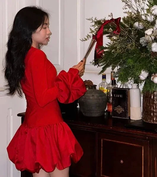 Red Long Sleeves A Line Mini Cocktail Dress Classy Homecoming Dress (ZD11334)
