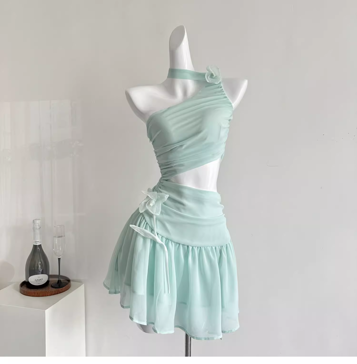 Sexy Green One Shoulder A Line Vacation Dress Mini Party Gown