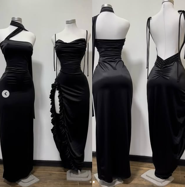Simple Black Sheath Satin Party Evening Dress