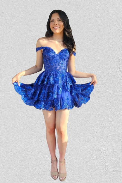 Sparkly A Line Off the Shoulder Homecoming Dress with Ruffles