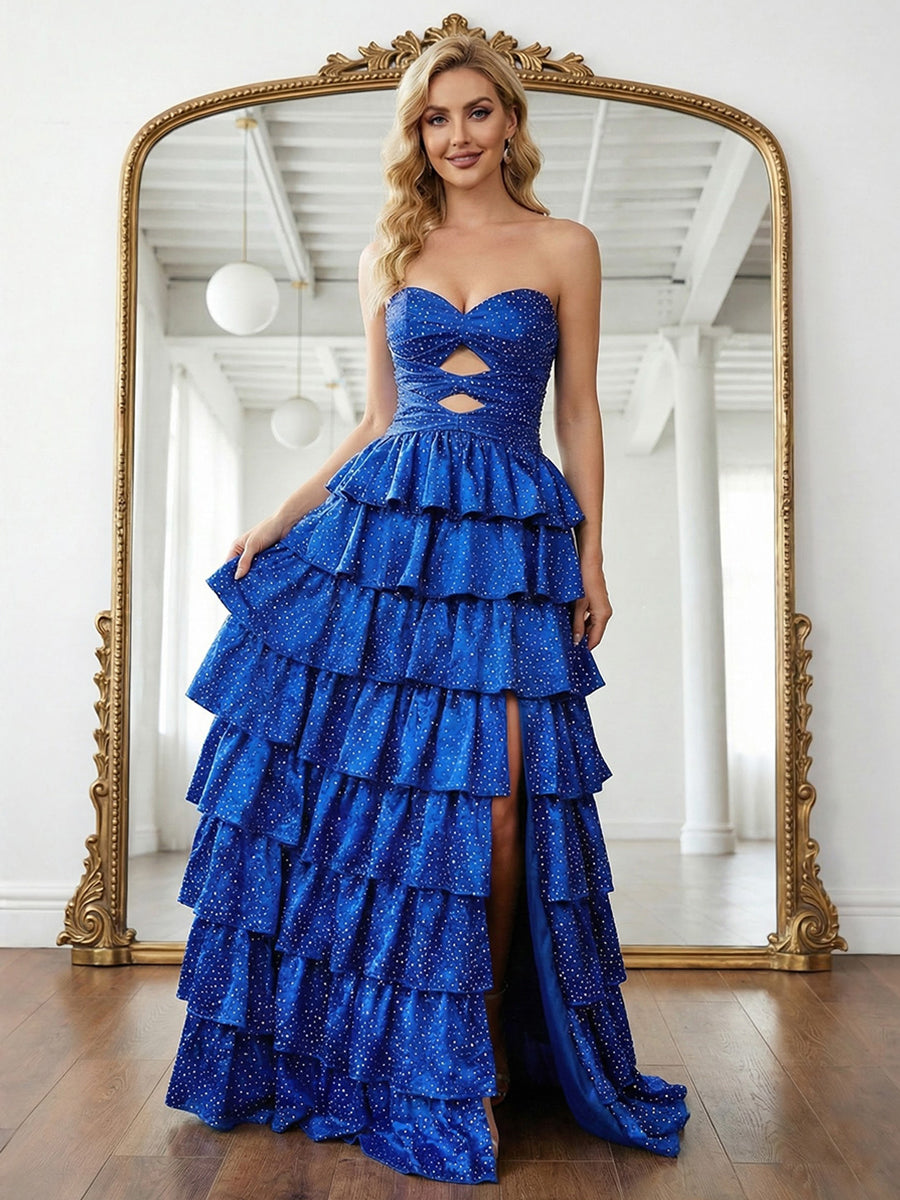A-Line Strapless Sweetheart Long Prom Dress with Keyhole - FashionDia