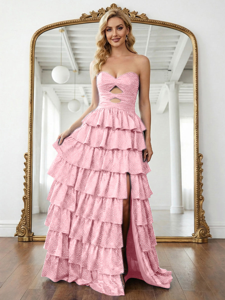 A Line Strapless Sweetheart Long Prom Dress with Keyhole