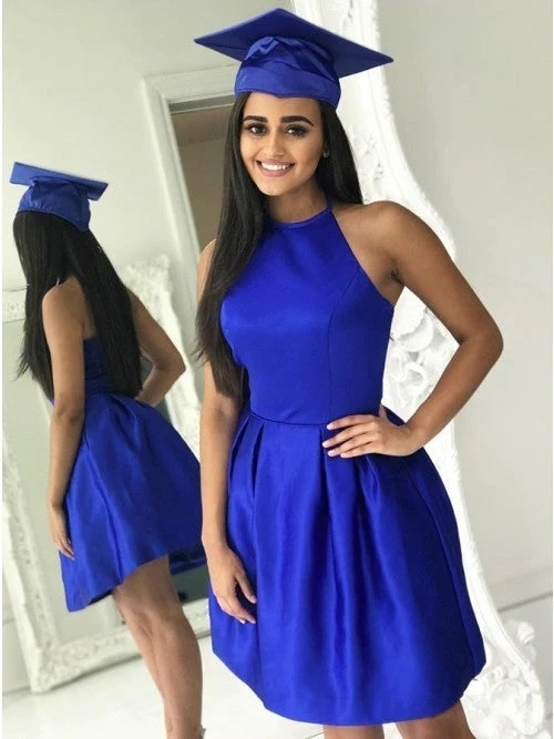 Halter A-Line Sleeveless Royal Blue Short Homecoming Dress